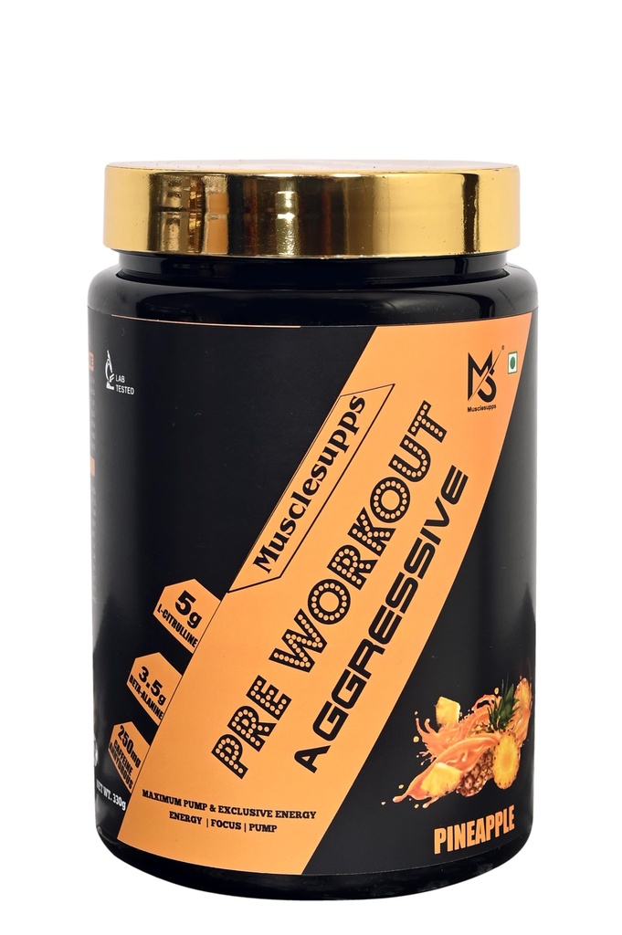 Pre Workout Aggressive | Boost Energy, Enhance Focus & Maximize Muscle Pumps (330g, Pineapple)