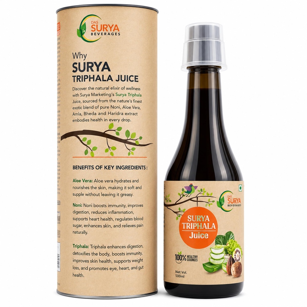 Surya Triphala Juice, Ayurvedic Detox Drink with Harad, Baheda, Amla, Noni and Aloe Vera, 500ml