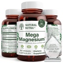 自然なNutraのメガ マグネシウム400mgの補足-吸収のアミノ酸のキレート、よりよいバイブ、クエン酸塩、筋肉成長、骨の強さ、中心の健康、神経サポート- 90のカプセルのためのマレートのブレンド