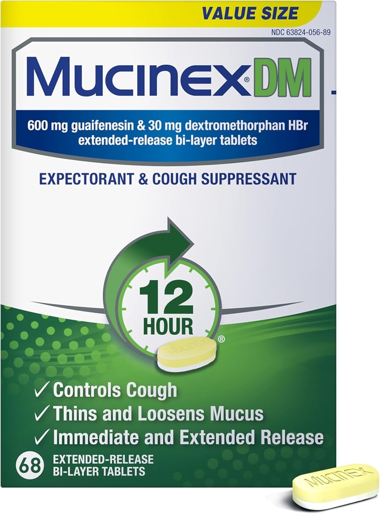 Mucinex DM 12Hrの胸の混雑及び大人のための咳の薬、過剰なムカスの救助のための風邪および咳の薬、600のmg Guaifenesin及び30のmg Dextromethorphan HBr、68のBi層のタブレット