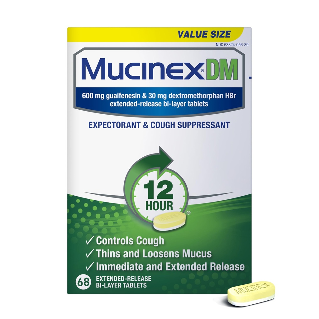 Mucinex DM 12Hrの胸の混雑及び大人のための咳の薬、過剰なムカスの救助のための風邪および咳の薬、600のmg Guaifenesin及び30のmg Dextromethorphan HBr、68のBi層のタブレット
