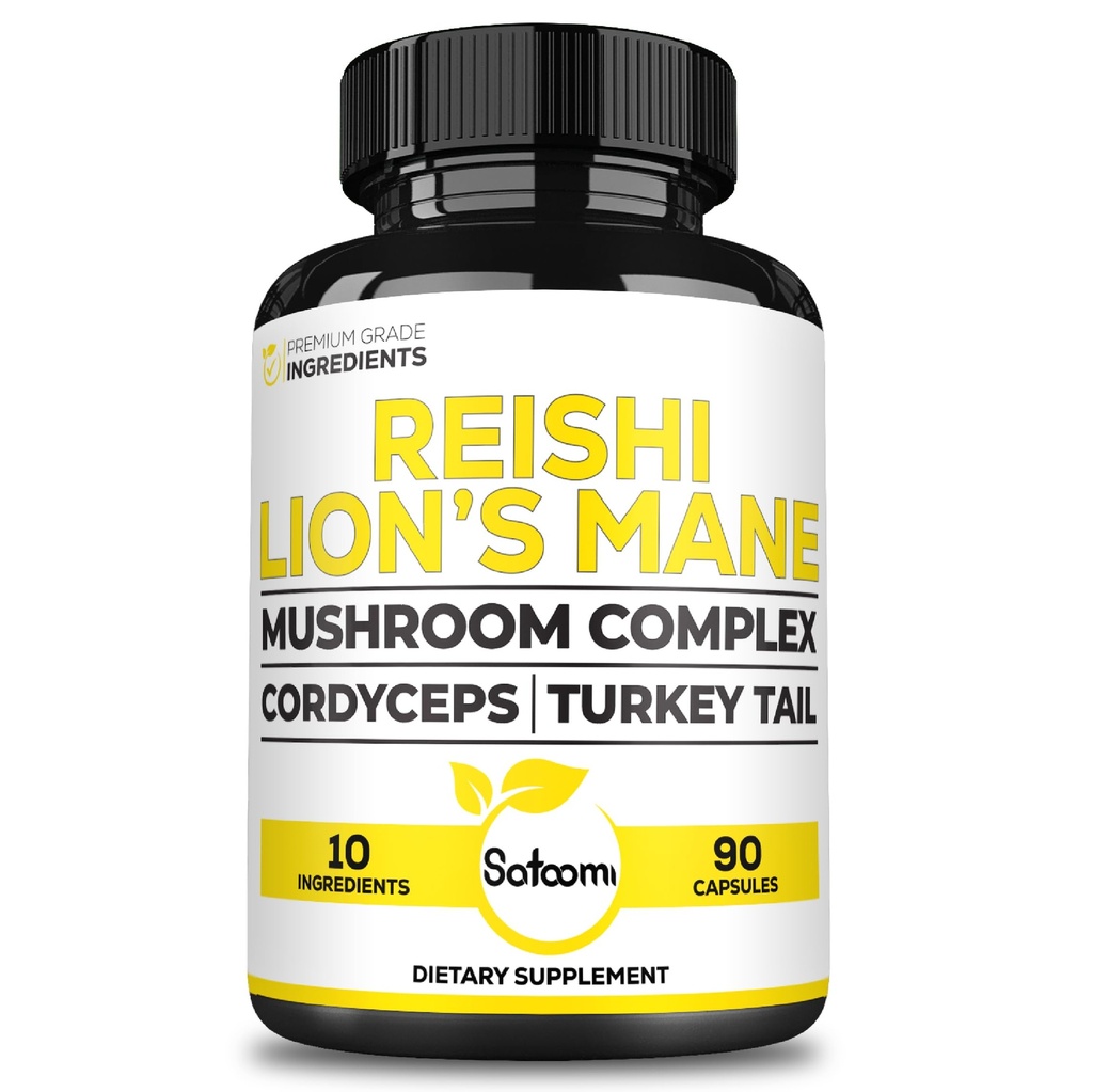 Satoomi Reishi Supplement Complex 5000Mg - 10in1 ライオンズ・マネ、コルディセプ・シネシス、チャガ・マッシュルーム、その他 - 90 カプセル 3 ヶ月