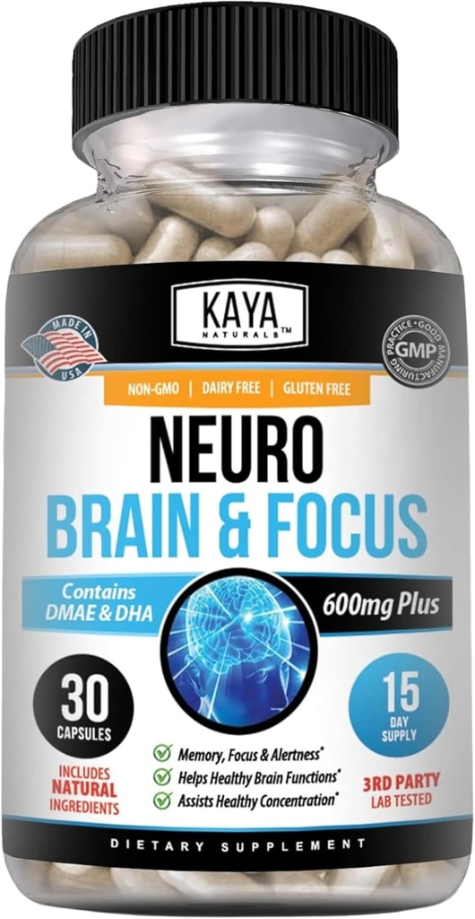 Kaya Naturals - 記憶と焦点のためのNeuro脳 - 向知性エネルギーカプセル - 向知性脳サポートサプリメント - 焦点と集中と学習精度 - 認知機能 - 30カウント