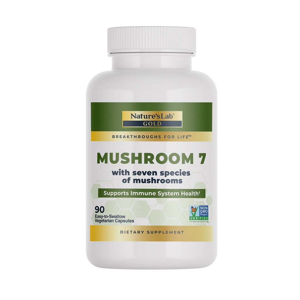 Nature's Lab のきのこ 7 有機ブレンド - 利点 免疫システム、細胞機能および耐久性 - 90 カプセル(45 のサービング)