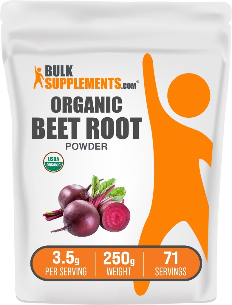 BulkSupplements.com Organic Beet Root Powder - Superfood Supplement, Beet Root Supplements - Vegan & Gluten Free, 3.5g per Serving, 250g (8.8 oz) (Pack of 1)