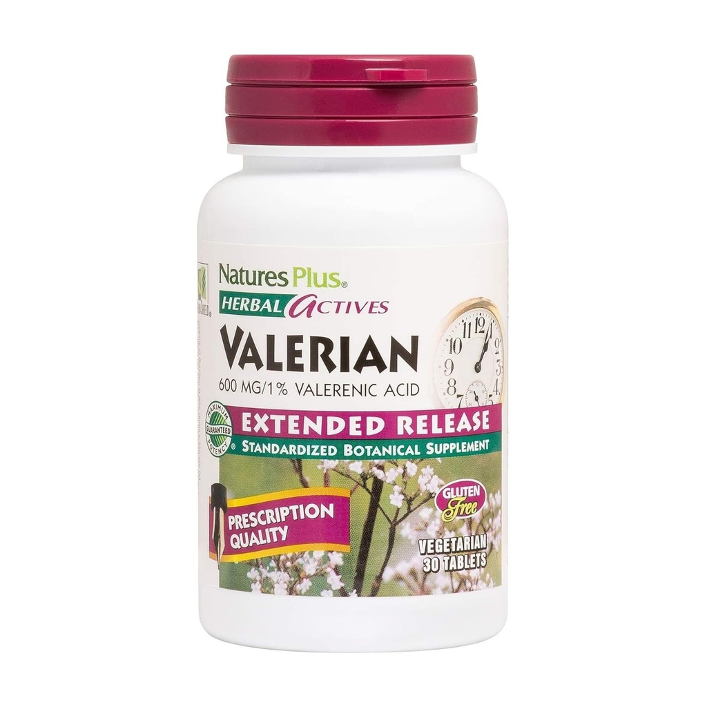Natures Plus Herbal Actives Valerian拡張リリースタブレット - 600mg、30ビーガンタブレット - ベジタリアン、グルテンフリー - 30サービング