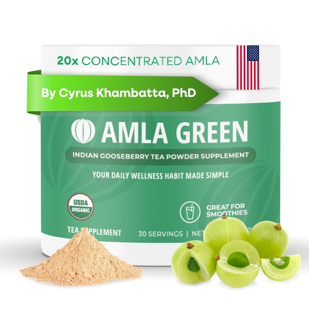 Amlaパウダー&グリーンティースーパーフードサプリメント, 20x超濃縮アマラ, 酸化防止サポート, ウーロン茶とインドのグーズベリーで作られた, オーガニック, ビーガン, クラシックフレーバー, 30 サービング