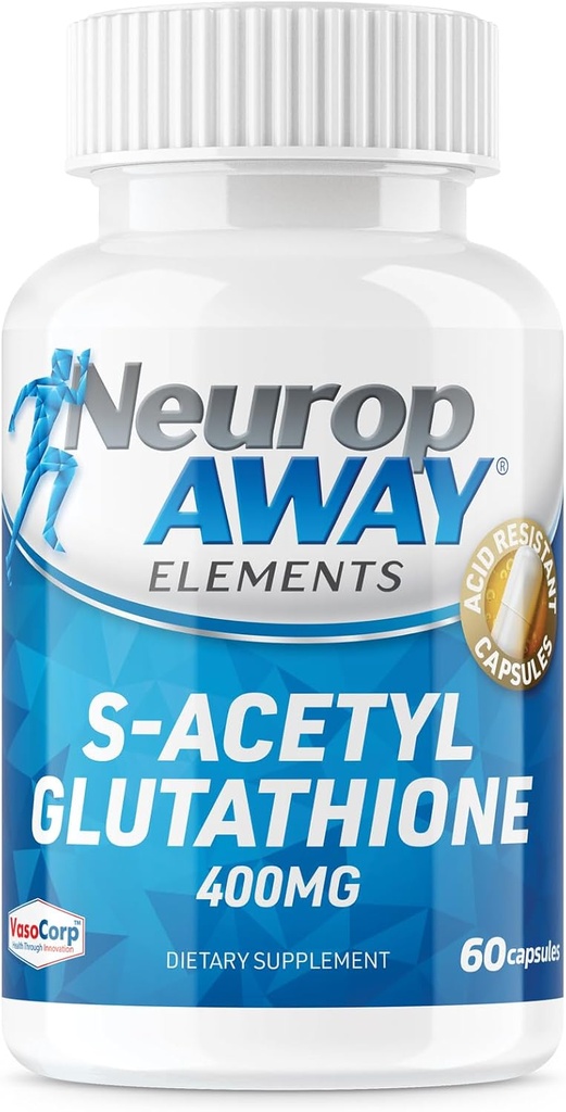 NeuropAWAY Elements S-Acetyl-Glutathione 400mg 耐酸性カプセル 60ct (60 400mg カプセル/ボトル) 3rd Party cGMP 設備で作られたテスト済み