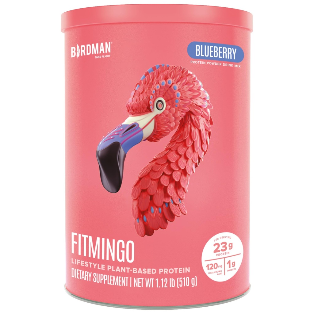 BIRDMAN Fitmingoビーガンプロテインパウダーとイノシトール、コラーゲンブースター、ヒアルロン酸とビタミン | 低炭水化物、乳フリー、低カロリー | 23g 植物ベース 青ベリープロテインパウダー ミオイノシトール