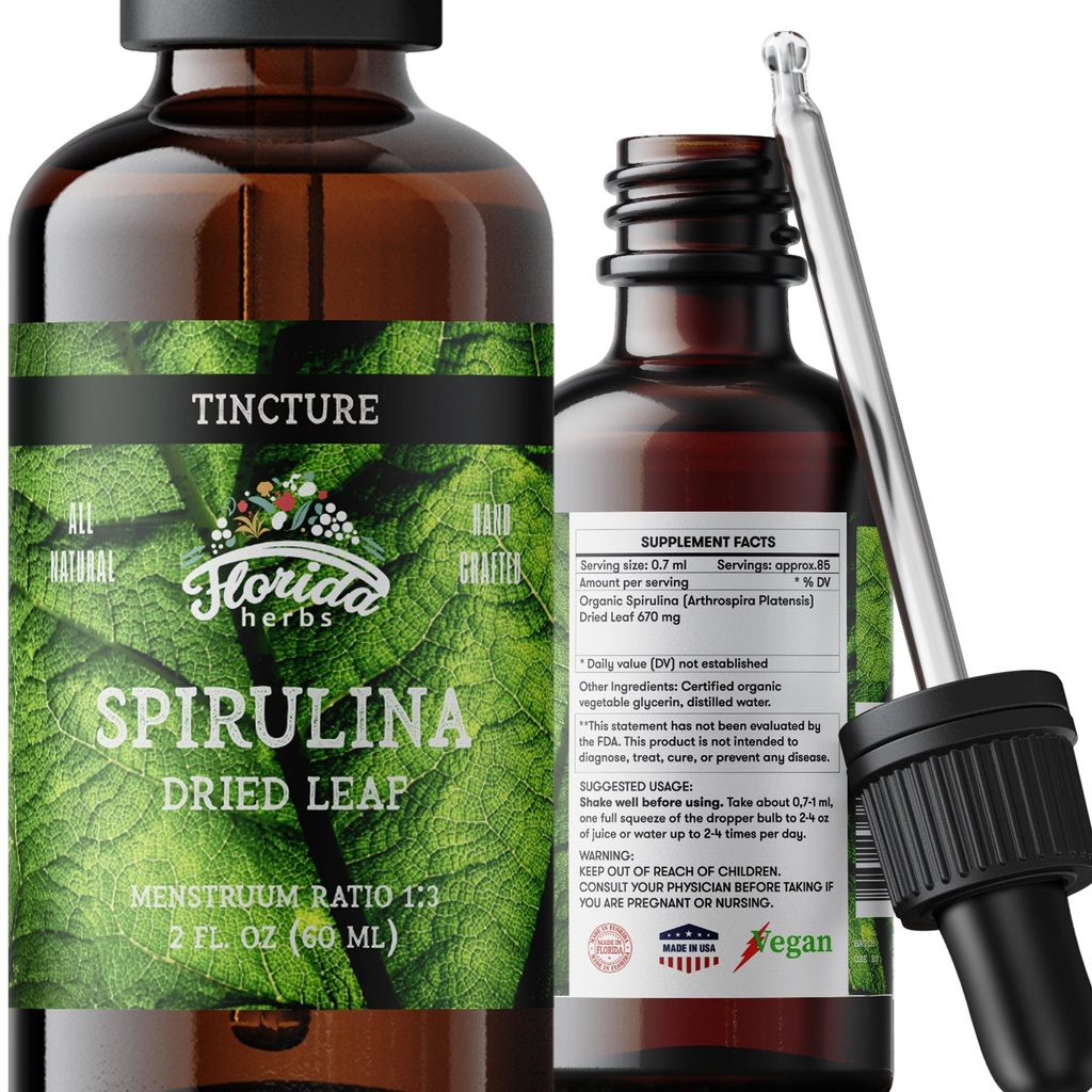 Spirulinaのチンキ、有機性Spirulinaのエキス(Arthrospiraのプラテンシス)の草の補足、冷間プレスされた有機性野菜のグリセリン、700のmg、2oz (60のml)の非GMO