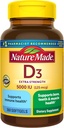 Nature Made Vitamin D3 5000 IU (125 mcg) Softgels, Extra Strength Vitamin D Supplement for Bone and Immune Health Support, 360 Count, 360 Day Supply