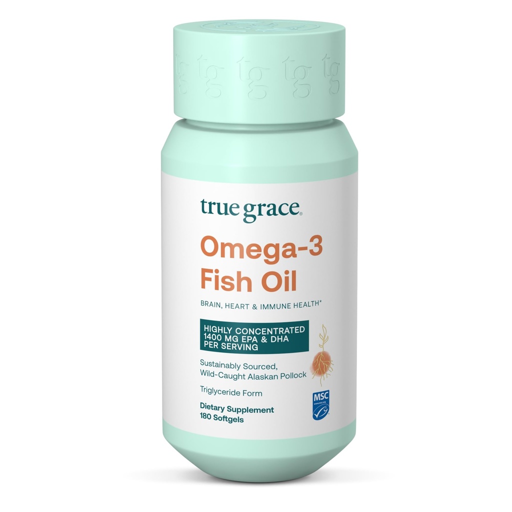 真のグレースオメガ-3魚油 - 180 Softgels - 1400 mg EPA + DHA - 脳、心臓、関節と免疫の健康 - 有機、グルテンフリー、大豆無料