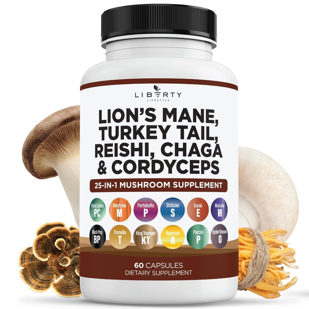 ライオンズ マネ キノコ サプリメント と トルコ テール Reishi Cordyceps chaga と マシュマロ ルート - 1-Pack