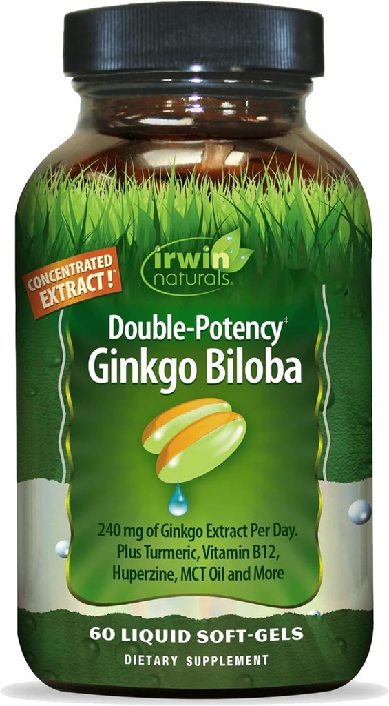 Irwin ナチュラルズ ダブル チャンス Ginkgo Biloba - 60 Softgels - メモリを強化, メンタル フォーカス & エネルギー