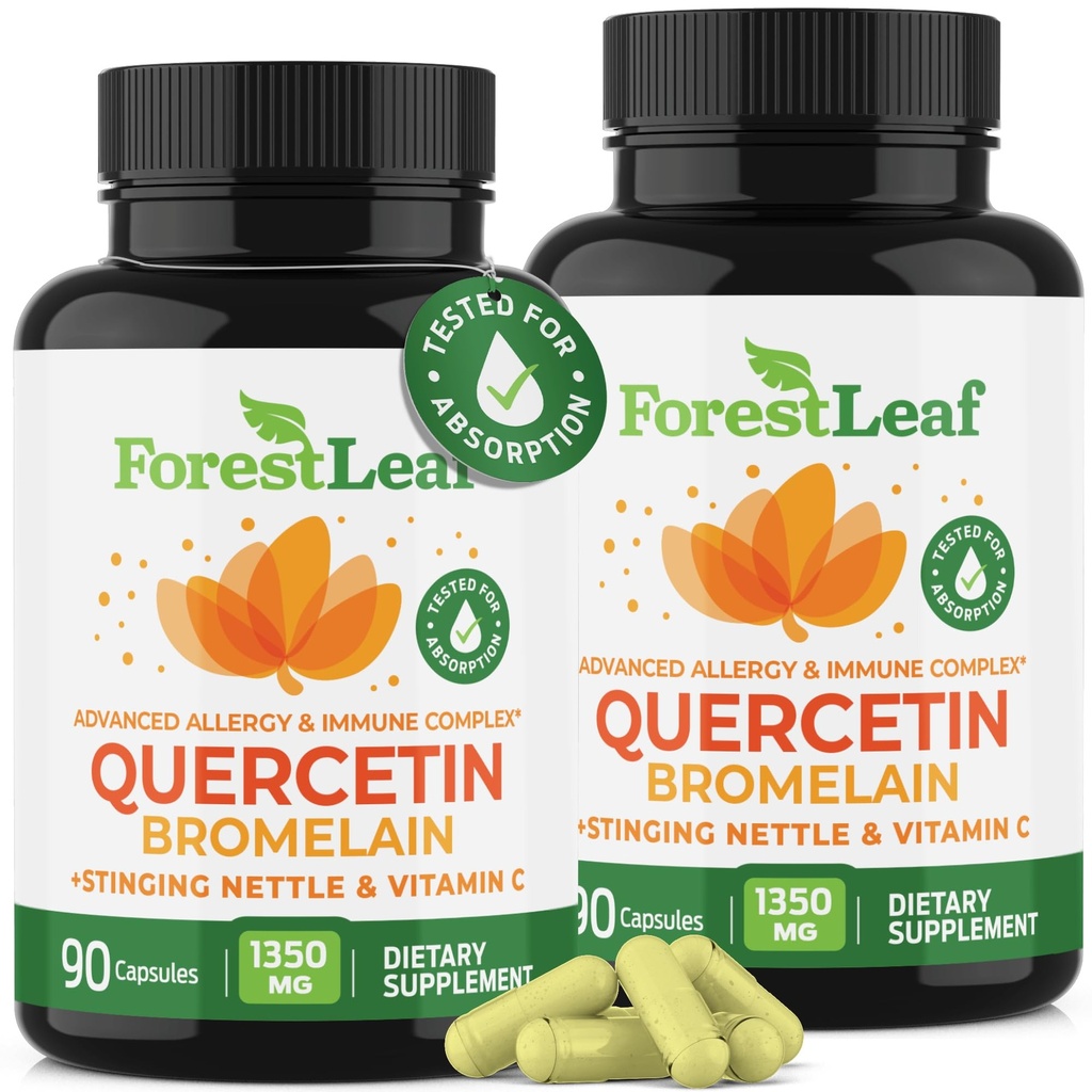 Bromelainとフォレストリーフケルセチン - ビタミンCと1350mgのブレンド&Stinging Nettle、高度なケルセチン500mgサプリメント、非GMOグルテンフリー、自然免疫&呼吸機能180ベジギーカプセル