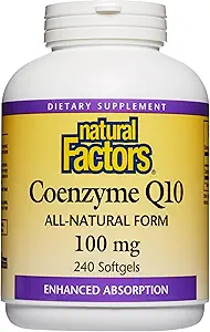Natural Factors Coenzyme Q10 - Antioxidant Support Supplement Supports Cellular Energy Production - Better Absorption Aids Healthy Heart Function - 100 mg, 240 Softgels (240 Servings)