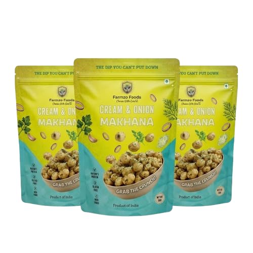 Farmzo Foods Cream & Onion Makhana | Pack of 3 X 50G | Crispy Roasted Fox Nuts | 150G
