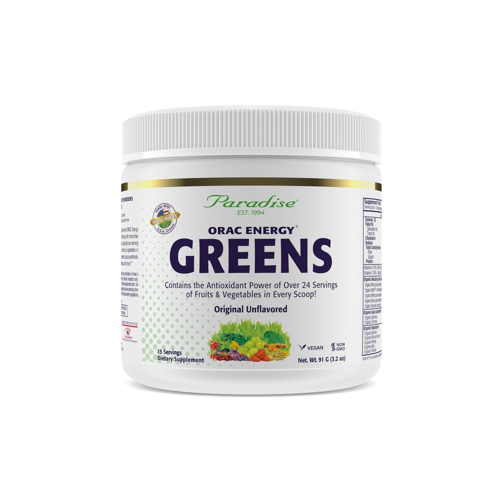 Paradise Herbs, ORAC Energy Greens Powder, Antioxidant Power of 24 Servings of Fruits & Vegetables in 1 Scoop, 15 Servings