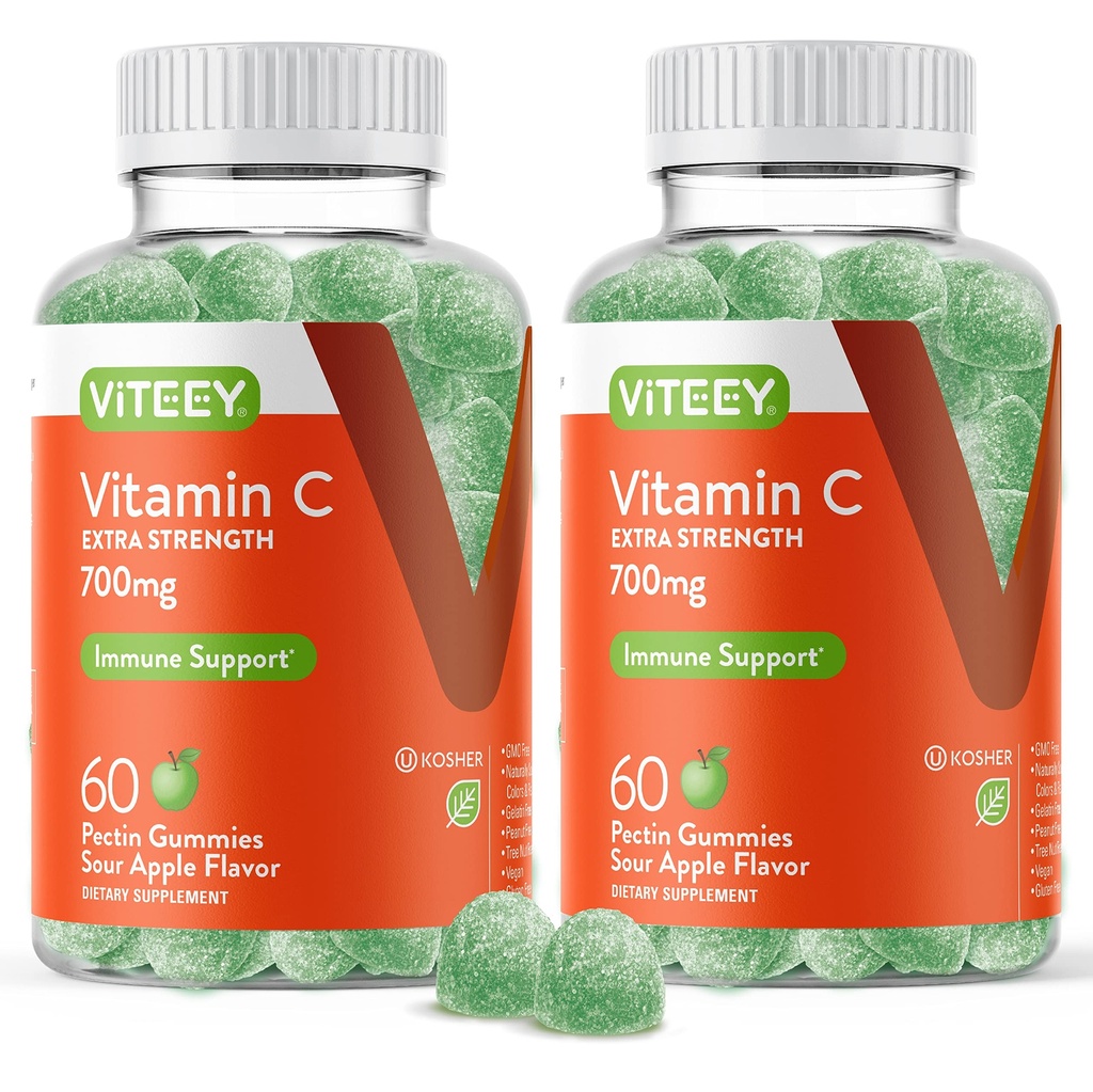 大人のためのViteeyのChewableビタミンCのグミ - 700mgの余分強さの免除サポート補足-ビーガン、グルテンフリー- 120の計算