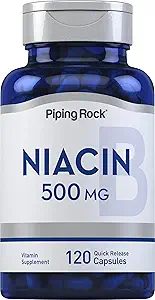 Piping Rock Niacin 500mg Flush | 120 Capsules | Non-GMO and Gluten Free Supplement