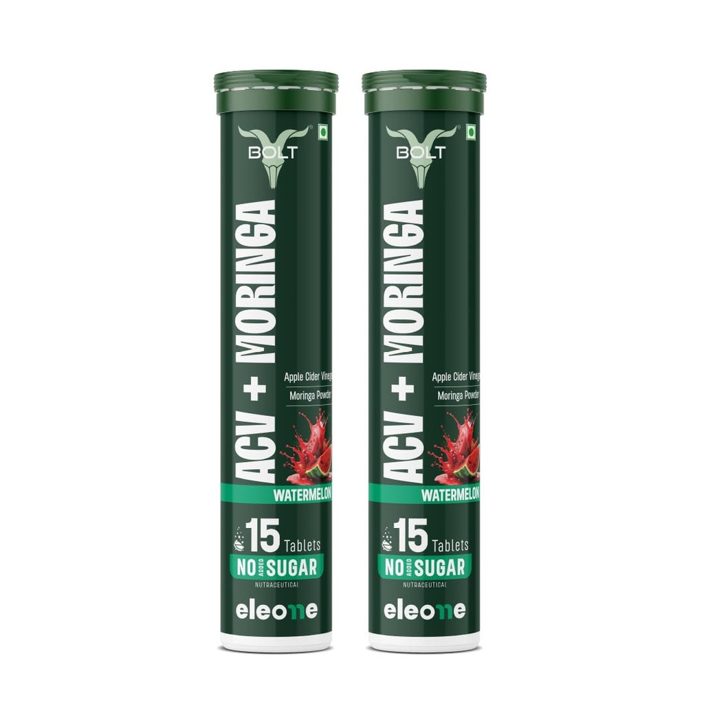 Bolt ACV Moringa Effervescent | 30 Tablets (Pack of 2) | Watermelon