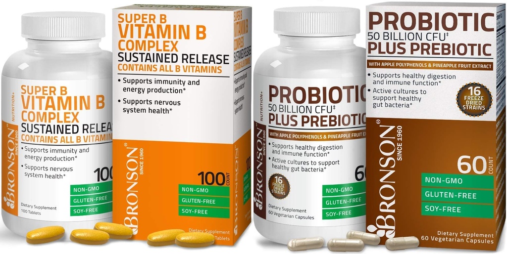 Bronson Probiotic 50億CFU + Appleポリフェノールとプレバイオティクス&パイナップルフルーツエキス+ビタミンB複合サステンドリリース