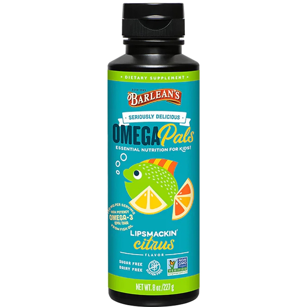 Barlean's Omega Pals Lipsmackin' シトラス風味のオメガ3 for Kids、Yummy Children's Liquid Fish Oil Supplement with 750 mg of EPA&DHA for Brain & Eye Health、8 oz
