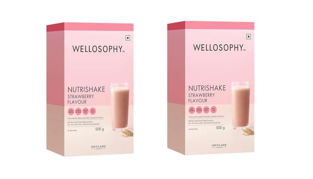 Oriflame WELLOSOPHY nutrishake natural strawberry flavour - 500 x 2 g - Pack of 2