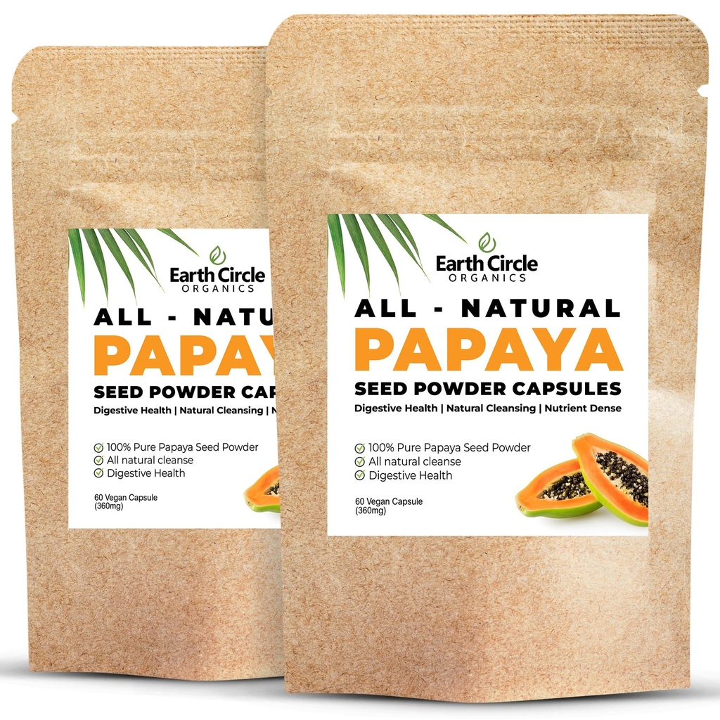パパイヤシードパウダーカプセル - ビタミンA、C、&E&酵素と強力なパパインサプリメント - 360mg /サービング - 60 ビーガンカプセルパック(パック2、60-120日の供給)
