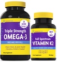 InnovixLabsビタミンK2&トリプルオメガバンドルフルスペクトラムビタミンK2(90 Softgels)トリプル強度オメガ-3フィッシュオイル(200 Softgels)。 健康な骨、動脈および接合箇所を支えて下さい。*