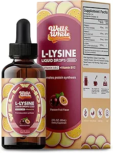 L-Lysine Supplement Liquid Drops | L-Lysine 1000mg Tincture with Vitamin A, C, and B12 for Adults & Kids | Immune Support, Skin & Lips Health, Collagen Synthesis | Non-GMO, Vegan, 2 Fl Oz (60 ML)