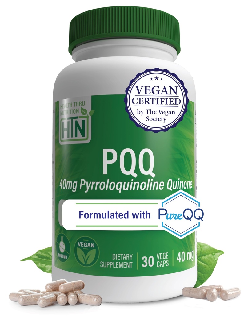 Health Thru Nutrition PQQ40mg 30はPyrroloquinoline QuinoneをPureQQとして提供|Mitochondrial Biogenesisを促進します | 認定ビーガン | 非GMOグルテンフリーカプセル|クリーンラベルPQQ サプリメント