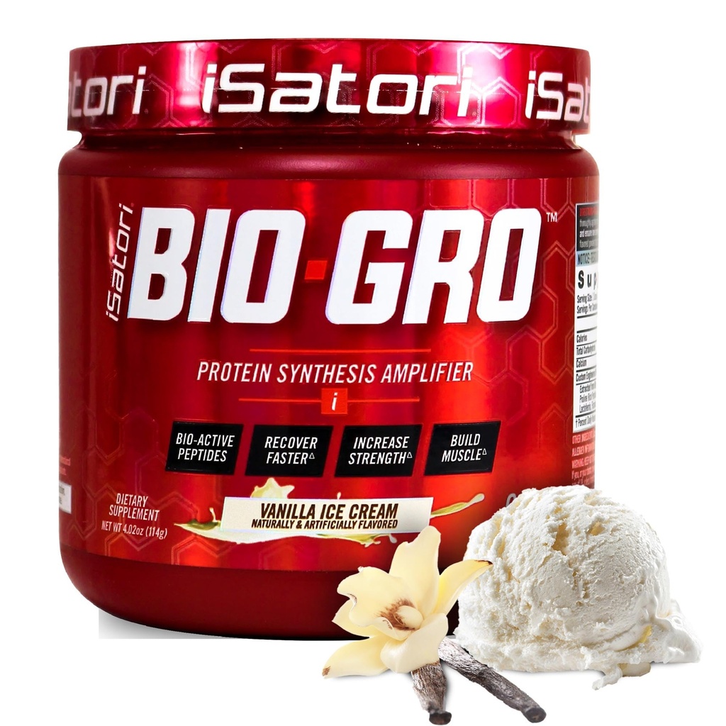 iSatori BIO-GROプロテイン合成増幅器、筋肉の回復と成長のために、興奮剤の自由なプレワークアウト及び生物活動的なペプチッドのColostrumの補足-バニラアイス クリーム(60のサービング)高められた