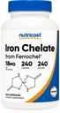 Nutricost Chelatedの鉄(Ferrochelから)18mg、240のカプセル-グルテンフリー、非GMOの鉄のChelateの補足