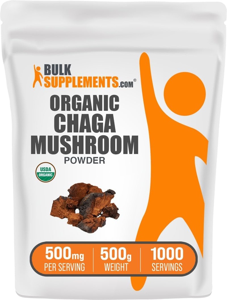 BulkSupplements.comオーガニックチャガマッシュルームパウダー - チャガマッシュルームサプリメント、スーパーフードサプリメント - ビーガン&グルテンフリー、500g(1.1ポンド)(パッケージ1)
