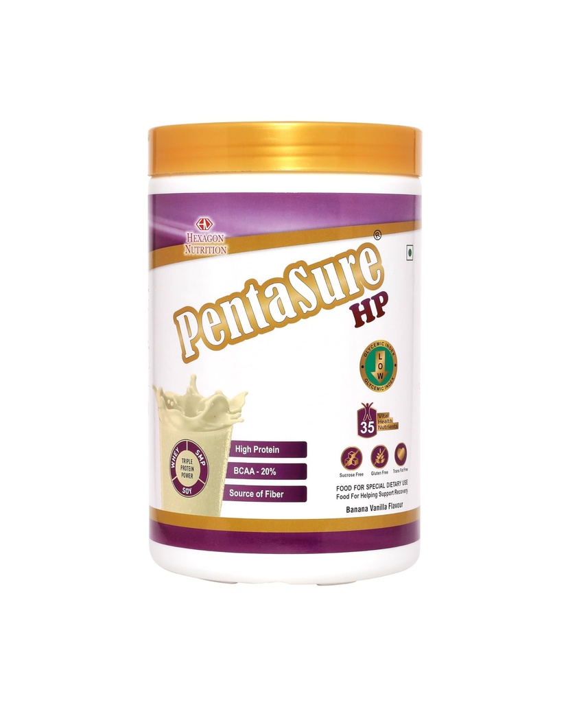 PentaSure HP Whey Protein Powder | Banana Vanilla Flavor – 1Kg | High Protein High Fiber Nutritional Supplement Drink | 45g Protein per 100g | Supports Muscle Strength, Recovery & Energy | Easy to Digest Formula for Daily Health & Fitness