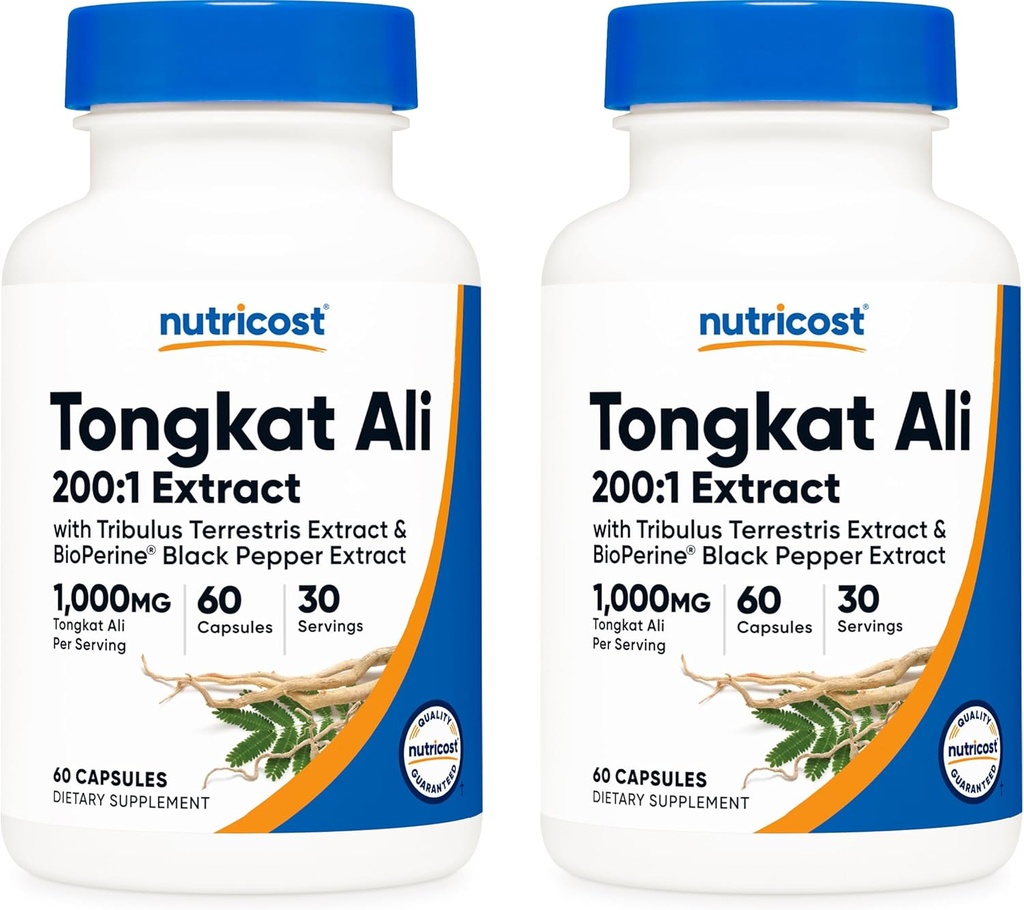Nutricost トンカット アリ 1,000 mg, 60 キャップ (2 ボトル) - 30 ボトルあたりのサービング, Veggie キャップ, 非GMO, グルテンフリー