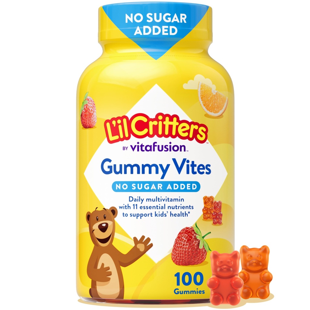 L'il Critters Gummy Vites 砂糖は、年齢2 +トドル&キッズ、ビタミンC、免疫、イチゴ、オレンジ色の味のためのD3、100グミーのための毎日のGummy Multivitaminを追加しました