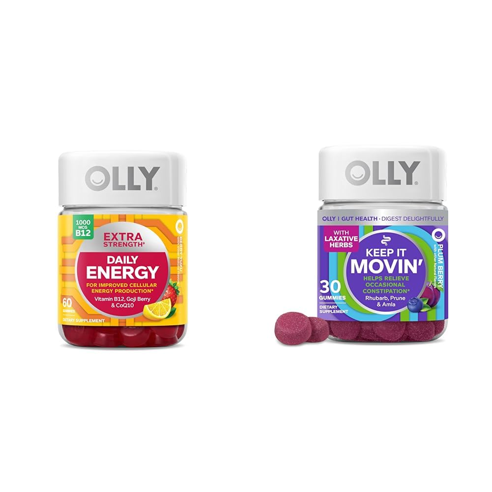 ビタミンB12、CoQ10、Goji Berry、60の計算のOLLY余分強さの毎日のエネルギー ギーミー、Rhubarb、プルーン、Amla、30の計算との移動便秘の救助のガミー