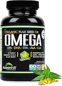 亜麻種子油 - Omega 3 スーパーブレンドDPA、EPA、DHA、ALA、GLAと魚、ボレージ、有機亜麻種子油 - オーバー 2,400ミリグラム強度 - グルテンフリー - 米国製 - 60 SoftGels