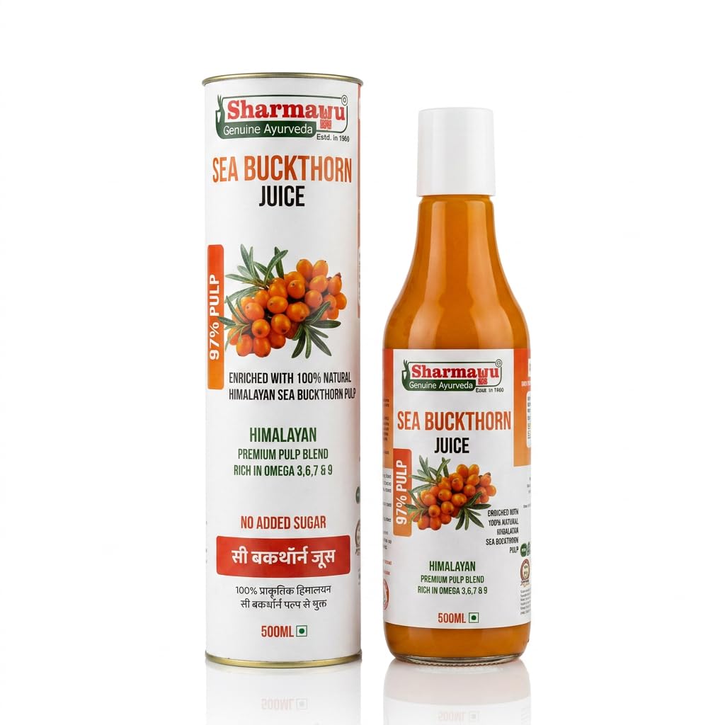 Sharmayu Sea Buckthorn Juice 500ml (Pack of 1) Rich in Vitamin C, Omega 3,6,7,9 & Antioxidants with No Added Sugar | Seabuckthorn Juice For Men & Women