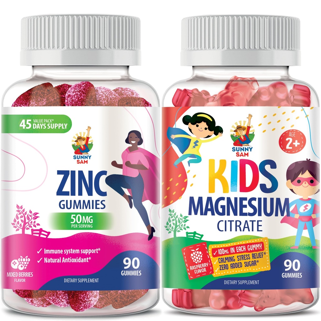 大人のためのサニーSAM亜鉛グミー & 子供のためのマグネシウムグミー & 大人 - 100mg - Calmのマグネシウムの咀嚼