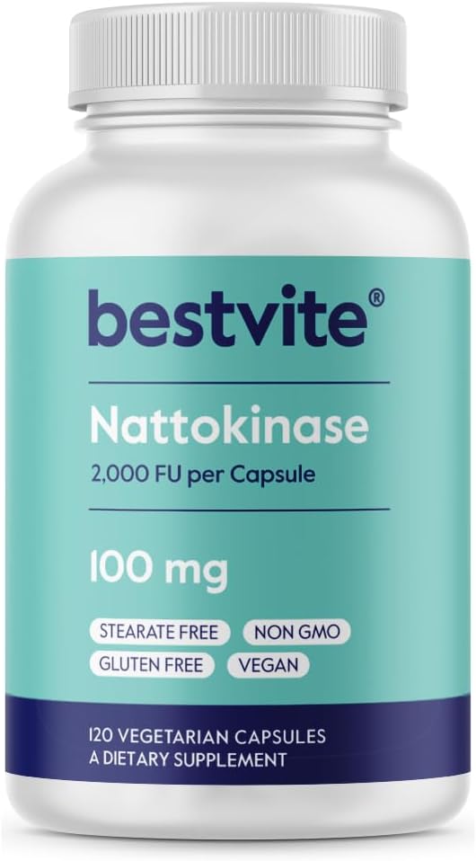 BESTVITEナトキナーゼ100mg(2000 FU)(120 ベジタリアンカプセル) - なしのステア - ビーガン - 非GMO - グルテンフリー