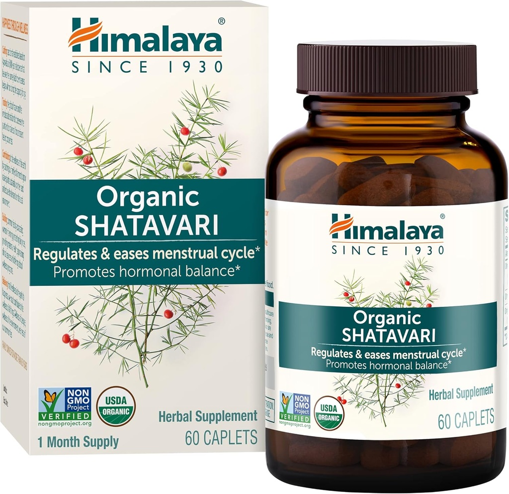 Himalaya Organic Shatavari - 女性と月経クレムリリーフのためのホルモンバランスを促進 - USDA Organic、ビーガン、グルテンフリー、1300 mg、60カプレット