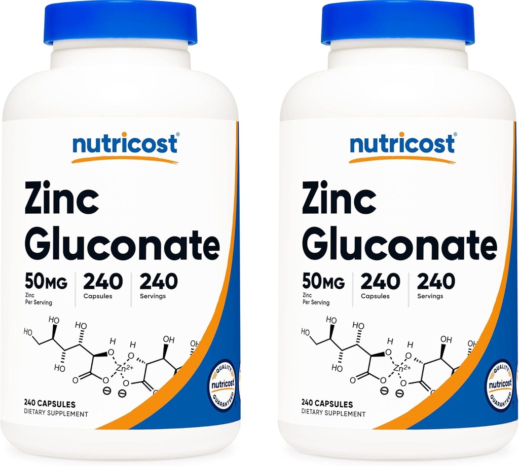 Nutricost亜鉛グルコネート240ベジギーカプセル(50mg)(2本) - グルテンフリーかつ非GMO