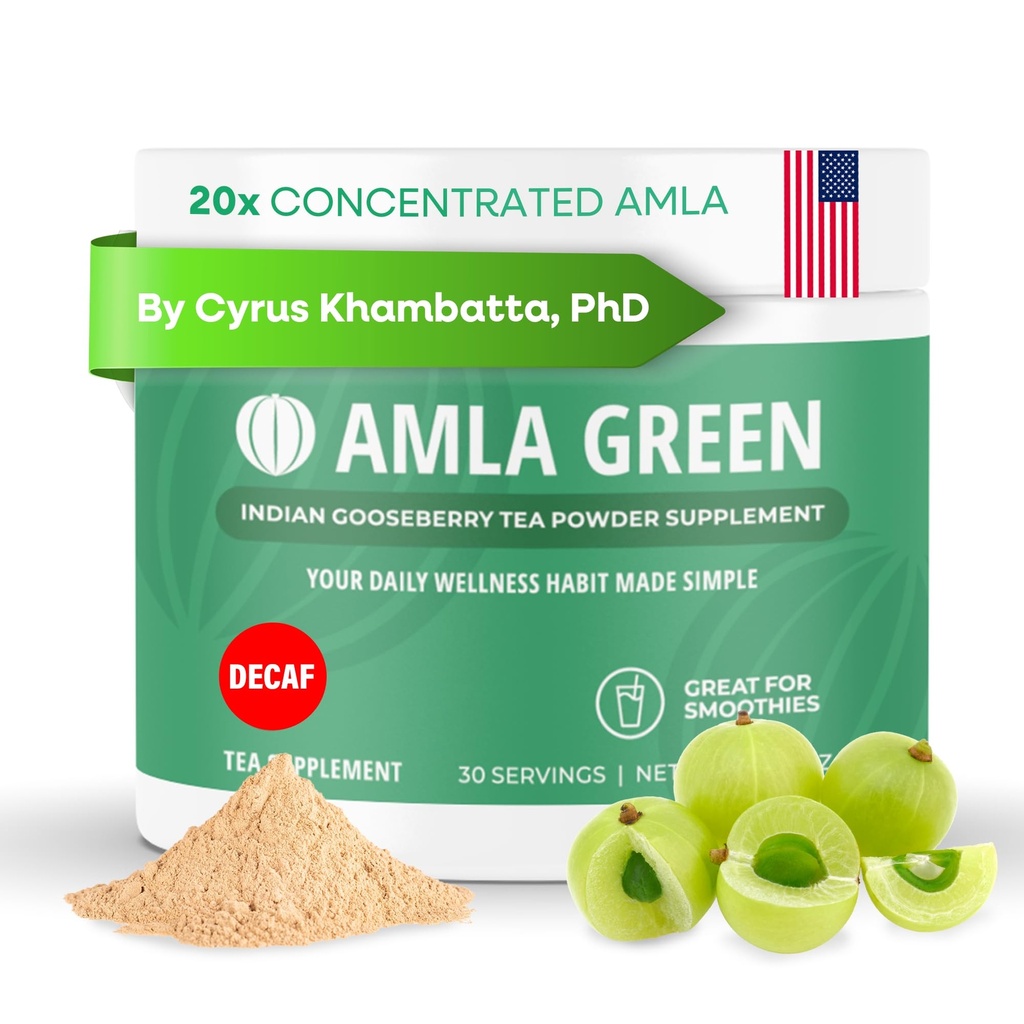 Amlaパウダー&デカフグリーンティースーパーフードサプリメント, 20x超集中アマラ, 酸化防止サポート, ウーロンティーとインドのグーズベリーで作られた, オーガニック, ビーガン, デカフ, 30 サービング