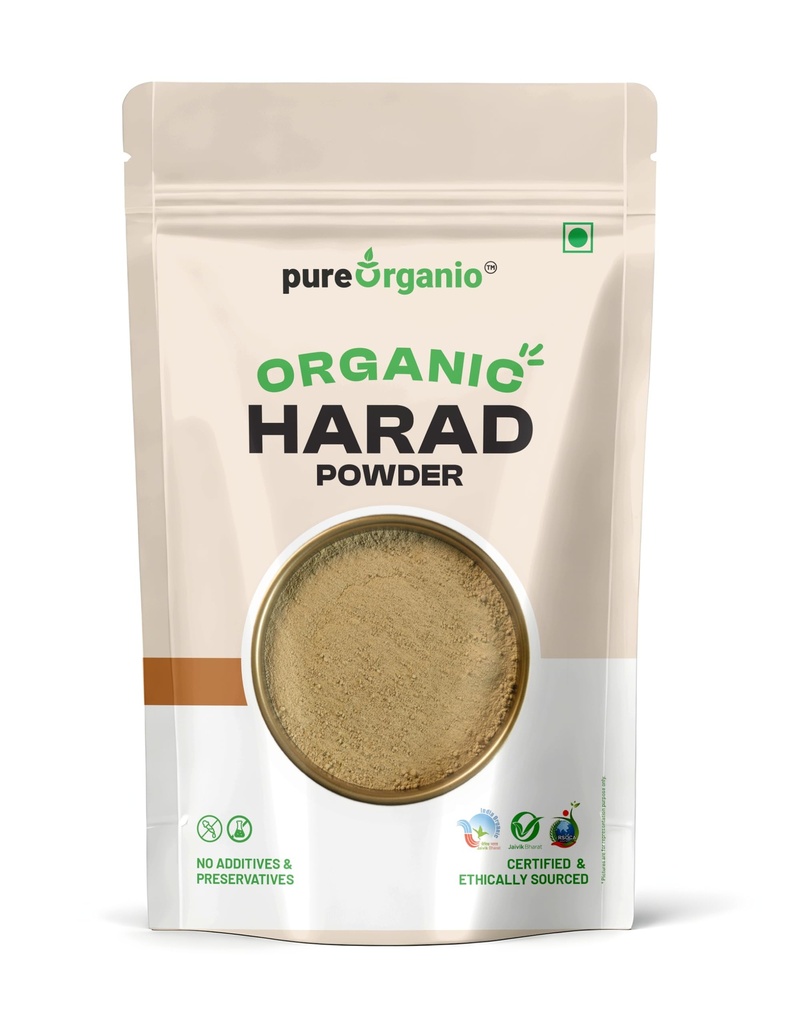 Pure Organio Organic Harad Powder | Haritaki Powder | Terminalia Chebula | Kadukkai Podi | Karakkaya Pudiyamu | 100% Natural & NPOP Indian Organic Certified | 100 Gm