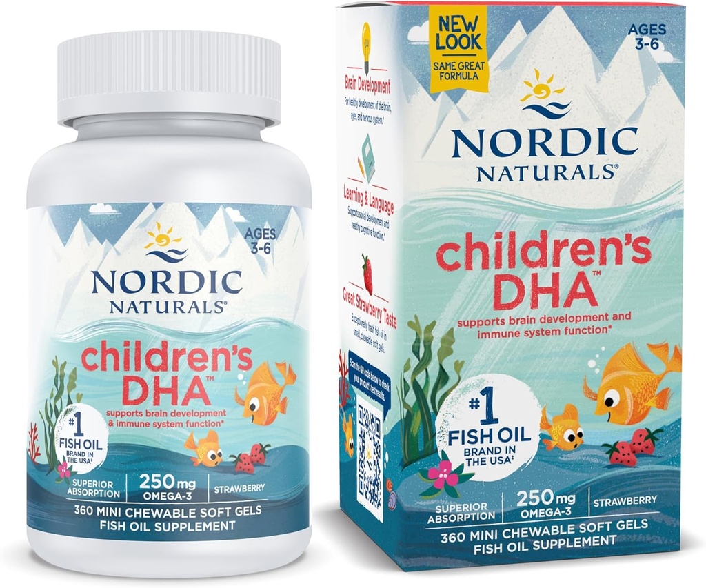 ノルディックナチュラルズ 子供のDHA、いちご - 360 子供のためのミニChewableソフトジェル - 250 mg Omega-3とEPA&DHA - 脳開発と機能 - Non-GMO - 90 サービング