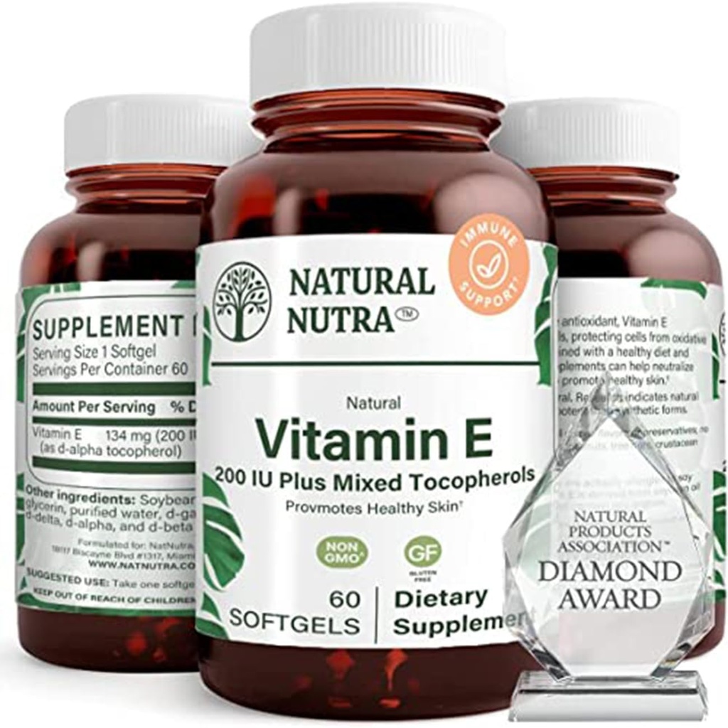自然なNutraのビタミンE 200 IUは皮、毛および釘のための補足を、中心の健康を促進しま、皮の質、促進された免疫システム、グルテンフリーの60のSoftgelsを減らすのを助けます