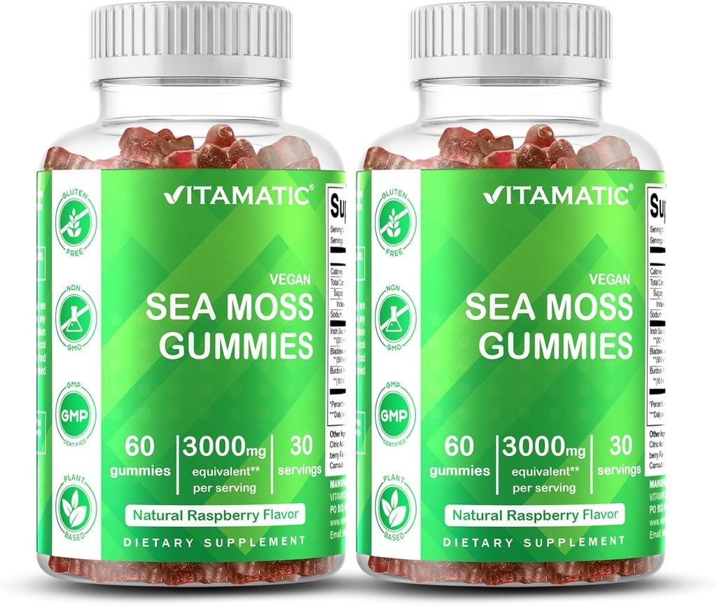 Vitamaticアイリッシュ海苔グミー - 3000 mg 食べ当たりの同等性(抽出132.5 mg) - 60 Ct - ブラッドダーラック&ブルドックルートで作られた - 2 パック